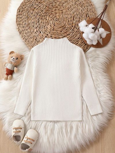Toddler Girls' High Neck Cable Ribbed Sweater