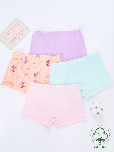 4pcs/Set Young Girls' Cartoon Printed Square Underwear