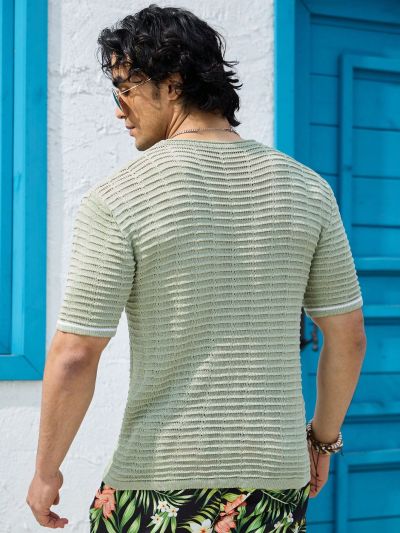 Men'S Round Neck Solid Color Short Sleeve Knitted Top