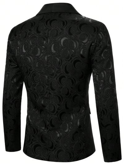 Men Contrast Panel Shawl Collar Jacquard Single Button Blazer