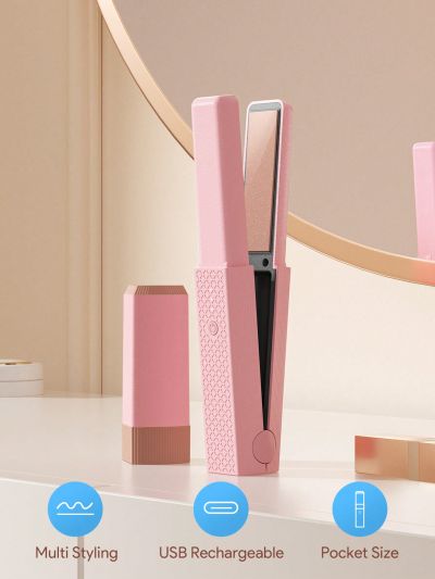 Teckwe Cordless Hair Straighteners Curler 2 In 1,Long-Lasting Styling Without Hair Damage & 3 Levels Of Temperature Adjustable Type-C Rechargeable