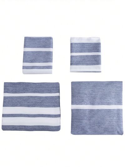 4pcs Home Bedding Set, 4 Pieces (2 Pillowcases, 1 Fitted Sheet, 1 Flat Sheet) All Seasons, White/blue Striped Fitted Sheet, Full/queen Size