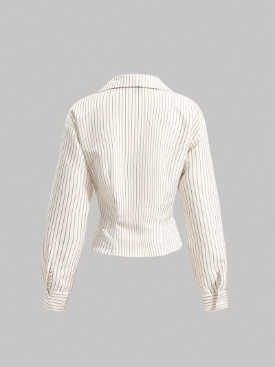 SHEIN MOD Striped Pleated Waist Long Sleeve Shirt