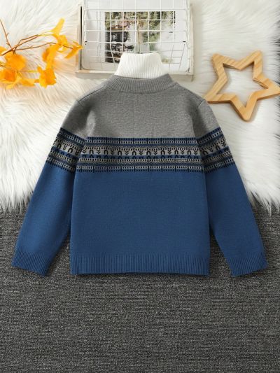 Tween Boys' Color Block Geometric Pattern Zippered Cardigan