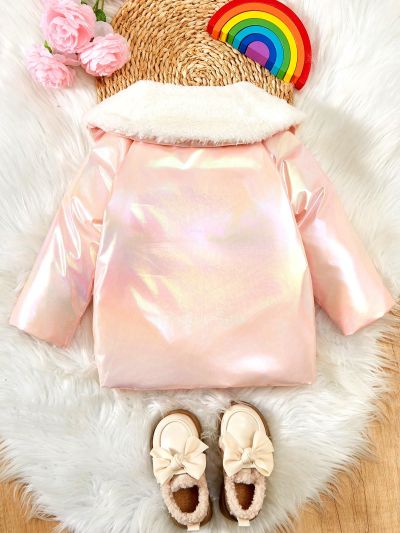 Unisex Baby Pink Laser Colorful Puffer Coat, Cool Street Style, Popular On Social Media