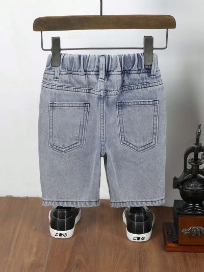 Young Boys' Elastic Waist Distressed Denim Shorts With Washed Effect