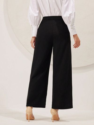 SHEIN Modely Women's Wide-Leg Suit Pants With Rhinestones And Tassel Decoration