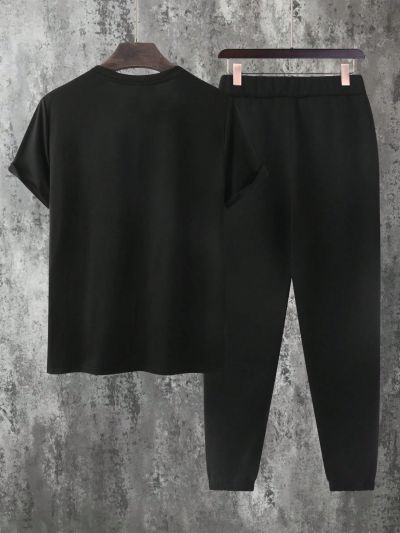 Men'S Letter Pattern Short Sleeve Top And Pants Casual 2pcs/Set