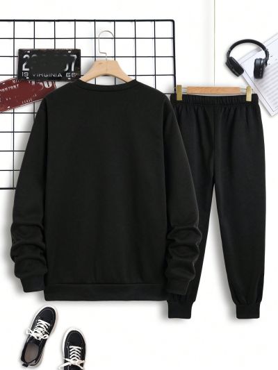 Men's Monogram Casual Pullover Sweatshirt And Sweatpants Two-piece Set