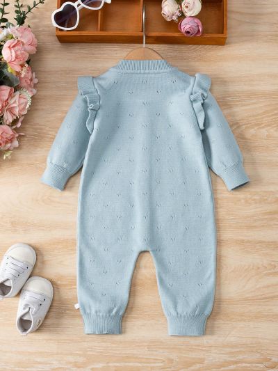 Infant Girls' Solid Color Knitted Romper
