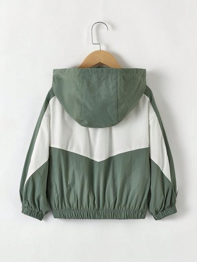 SHEIN Kids KDOMO Boys' Casual Loose Fit Color Block Hooded Jacket With Patchwork