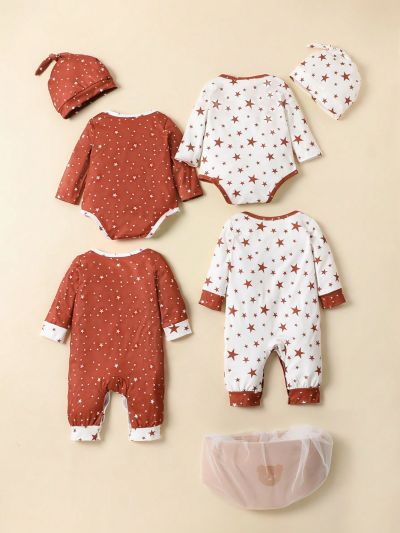 SHEIN Newborn Baby Boys' Moon & Stars Printed Gift Set