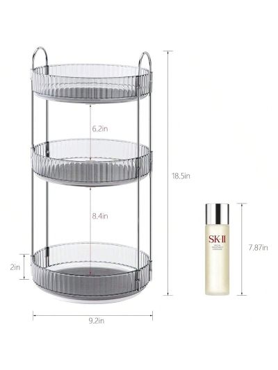 360° Rotating 3 Tiers Makeup Organizer, Bathroom Makeup Carousel Spinning Holder Rack, Large Capacity Cosmetics Storage Vanity Shelf Countertop, Fits Cosmetics, Perfume, Skin Care, Lipsticks