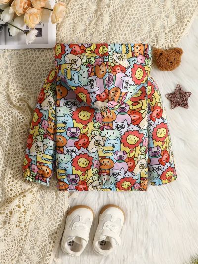 Fashionable Baby Boys' Casual Cartoon Printed Hooded Zip-up Jacket
