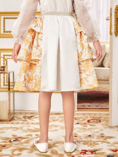 SHEIN Kids Nujoom Tween Girls' Loose & Cute Patchwork Fabric A-Line Skirt