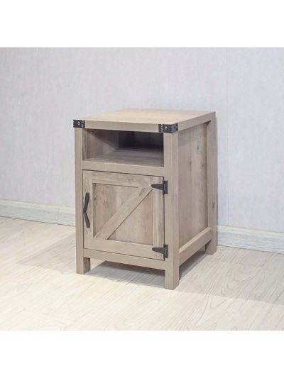 Farmhouse Nightstand,End Table with Barn Door and Shelf, Rustic Oak Nightstand, Modern Bed Side Table for Bedroom,Living Room(Rustic Oak,22.05" H)