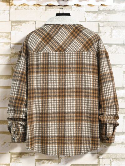 Manfinity Homme Men's Plaid Collar With Contrast Color Long Sleeve Jacket