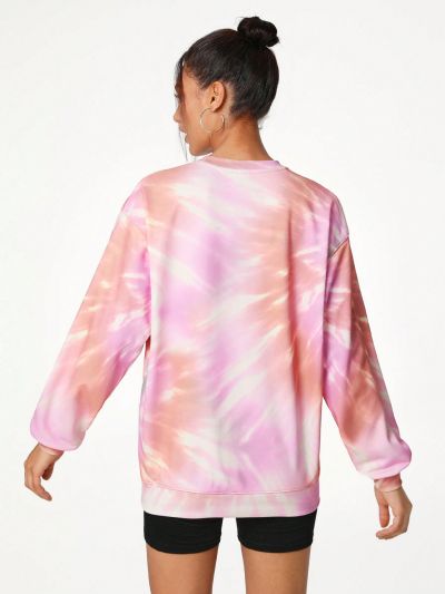 Carola Prints Loose Fit Tie-Dye Heart Printed Sweatshirt With Crew Neck