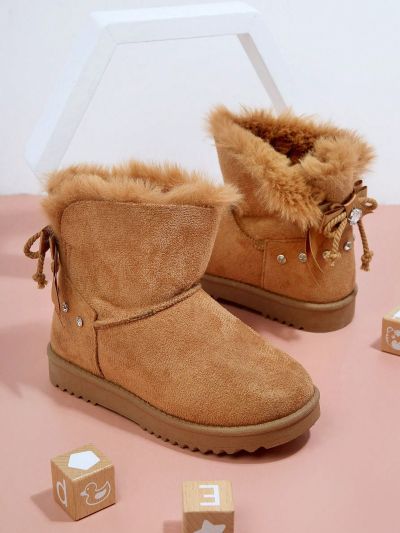 Girls Bow Decor Fuzzy Trim Boots