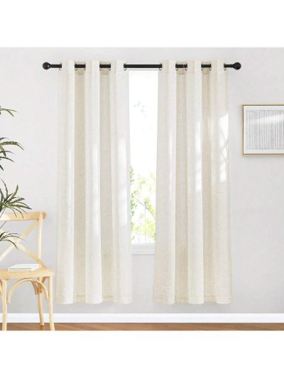 NICETOWN 2 Panels Flax Linen Curtains for Windows, Grommet Semi Sheer Vertical Drapes Privacy Added with Light Filtering for Bedroom/Living Room