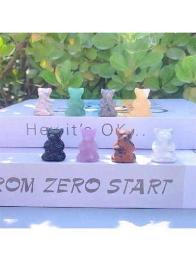 1pc Random Color Natural Crystal Carved Bear Ornament, Natural Stone, May Have Irregular Cracks And Small Chips