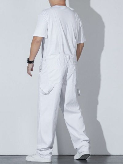 Men Plus Solid Denim Overalls Without Tee