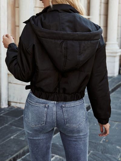 SHEIN Essnce Women'S Solid Color Zipper Front Hooded Padded Coat