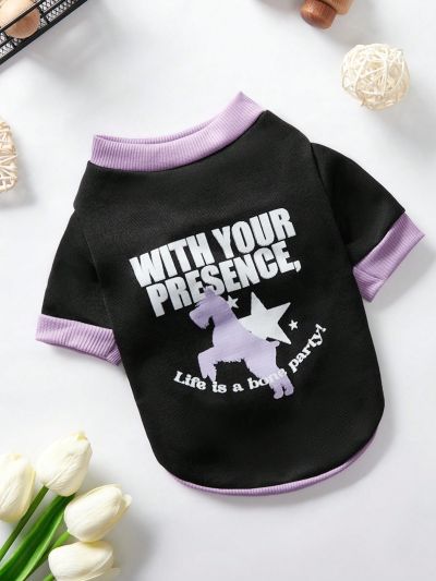 Magic Garden 1pc Black & Purple Colorblock Pet Printed Warm Hoodie Without Hat