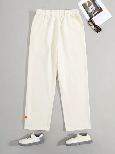 SHEIN Teenage Boys' Comfortable Solid Color Slit Cuff Woven Label Straight Pants For Leisure