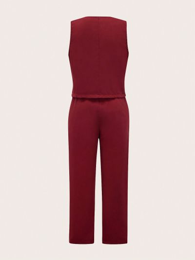 SHEIN Kids FANZEY Boys' Formal Suit Vest And Trousers Set (Size L)