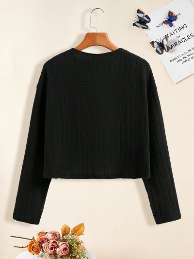 Teenage Girls' Solid Color Front Open Pit Strip Jacket