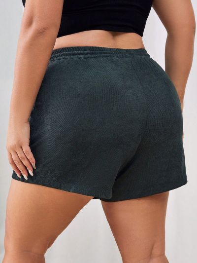 SHEIN Essnce Women's Drawstring Pure Color Plus Size Corduroy Shorts