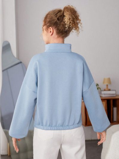 Teen Girls Zippered Half-Fly Drop Shoulder Long-Sleeved Sweatshirt