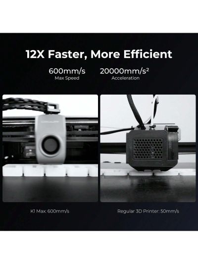Creality K1 Max 3D Printer, 600mm/s Max High-Speed 3D Printers with Auto Leveling, Dual Cooling, Smart AI Function and Out-of-The-Box, Large Printing Size 11.8x11.8x11.8in