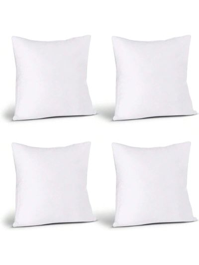 Bedding Throw Pillows (Set of 4, White), 18 x 18 Inches Pillows for Sofa, Bed and Couch Decorative Stuffer Pillows