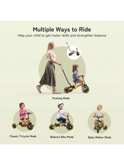 Besrey 7-in-1 Kids Tricycle for Toddler, Foldable Push Tricycle for Boys Girls 1-5 Years Old