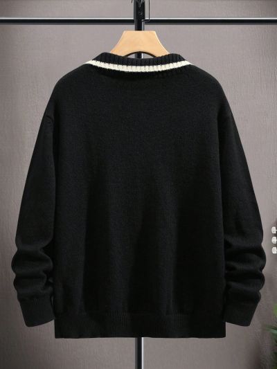 Covered Zipper Lapel Knitted Cardigan Jacket