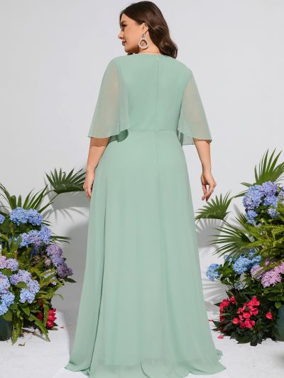 Plus Butterfly Sleeve Pleated Detail Chiffon Bridesmaid Dress
