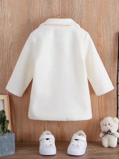 SHEIN Baby Girls' Casual And Simple Style Woolen Coat In White, Suitable For Spring And Autumn Outings