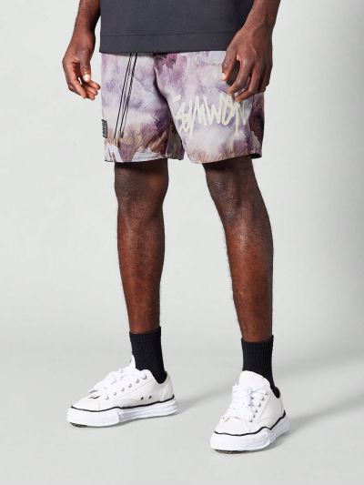 SUMWON Printed Colorblock Mesh Shorts With Front Print