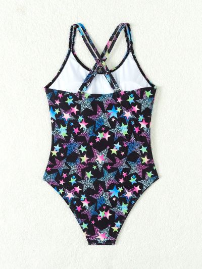 One Piece Teenage Girls' Swimsuit With 3d Artistic Star Print, Perfect For Casual Parties