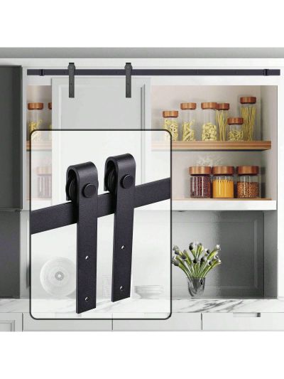 Aquaterior 4 Ft Interior Mini Sliding Barn Wood Door Hardware Single Door Cabinet Roller Track Rail Kit