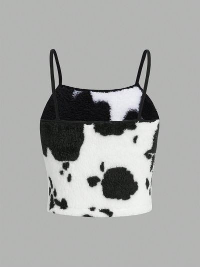 SHEIN Kids Cooltwn Tween Girls' Street Style Milk Cow Print Slim Fit Sporty Tank Top