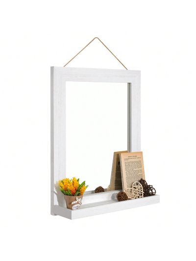 Wall Mirror with Shelf, 20 x 16 inch Farmhouse Decor Wall Mirror Hanging for Bathroom, Vanity, Bedroom, Entryway, Living Room