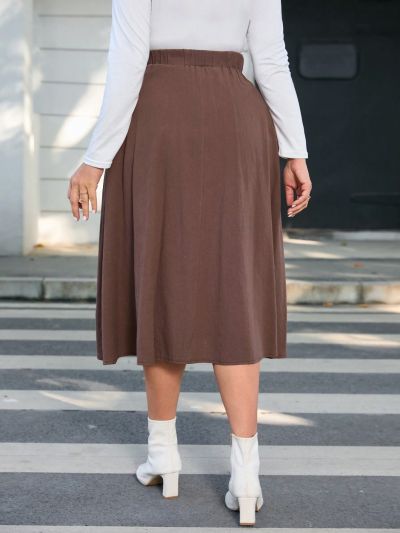 SHEIN Privé Plus Size Women's Elastic Waist Mid-length Skirt