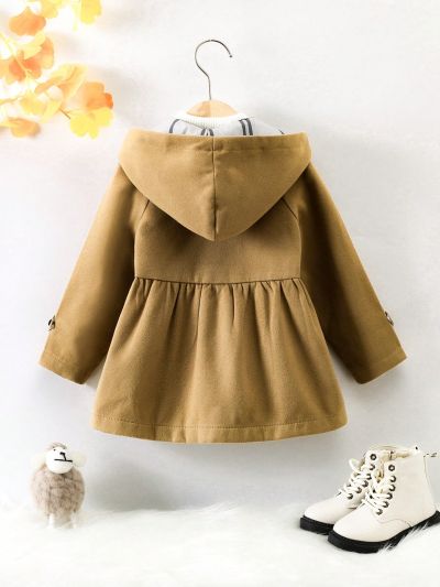 SHEIN Kids EVRYDAY Young Girl 1pc Plaid Hooded Overcoat