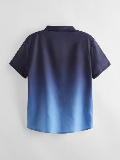 SHEIN Teen Boys' Casual Loose Fit Gradient Printed Woven Shirt With Turn-Down Collar