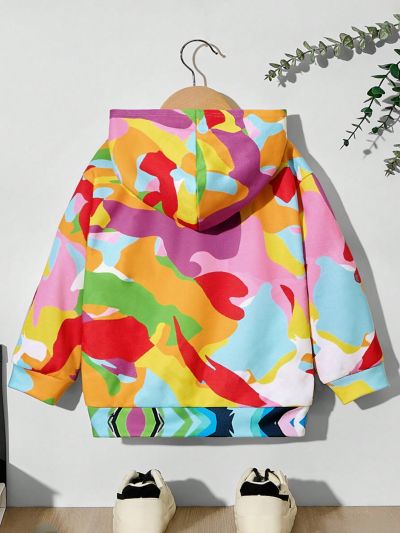 SHEIN Boys' Casual Street Style Cartoon Tiger Animal Printed Hooded Sweatshirt