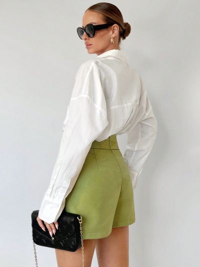 SHEIN BIZwear Solid Color V-Waist Straight Short Pants