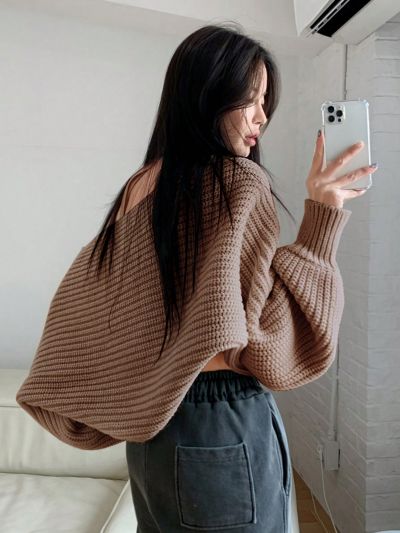 DAZY Women's Lantern Sleeve Ultra Short Cardigan